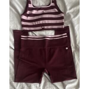 Penn Women's Athletic Striped Maroon Pink Activewear Set XXL Bra & Shorts